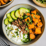 Ground Beef Sweet Potato Cottage Cheese Bowl – 1 Bowl, Big Flavor 6 ground beef sweet potato cottage cheese bowl recipe card with nutrition facts