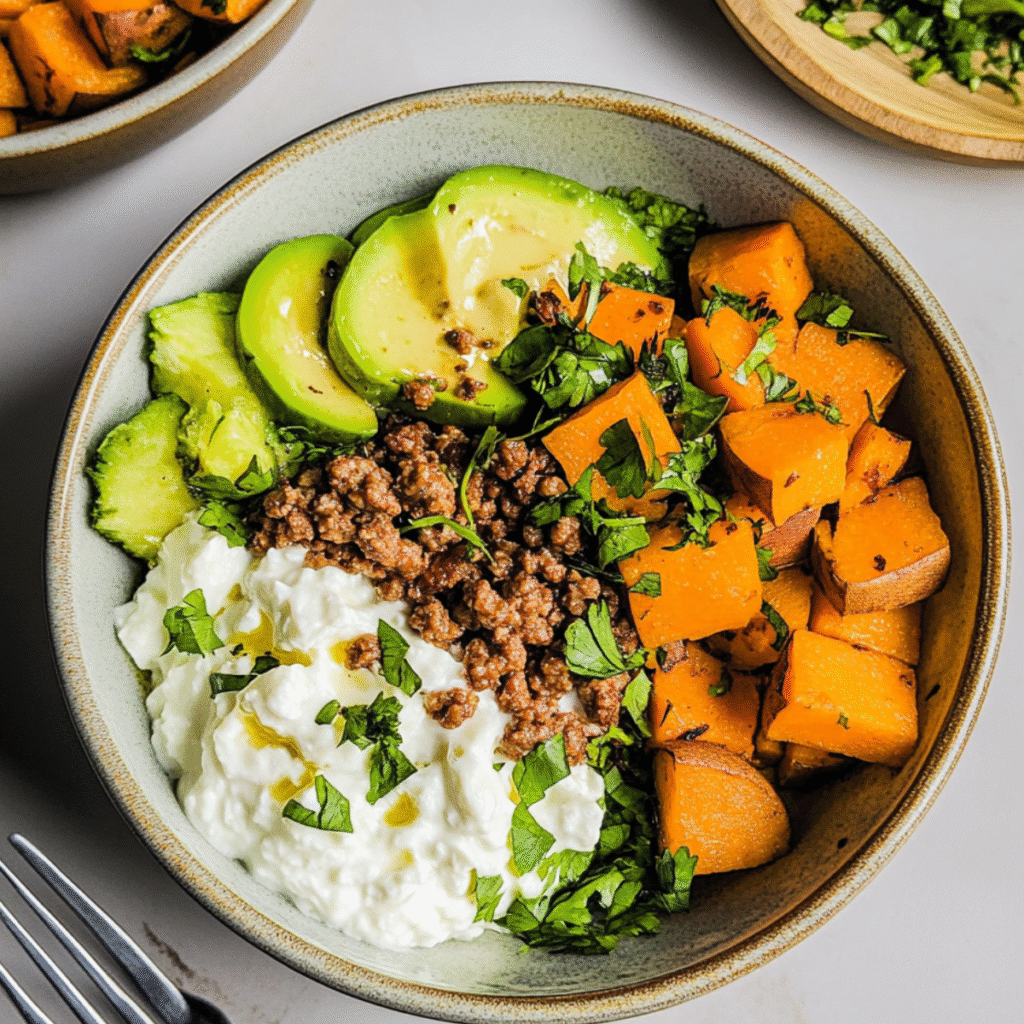 Ground Beef Sweet Potato Cottage Cheese Bowl – 1 Bowl, Big Flavor 5 ground beef sweet potato cottage cheese bowl 3