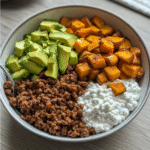 Hot Honey Ground Beef Bowl with avocado and hot honey